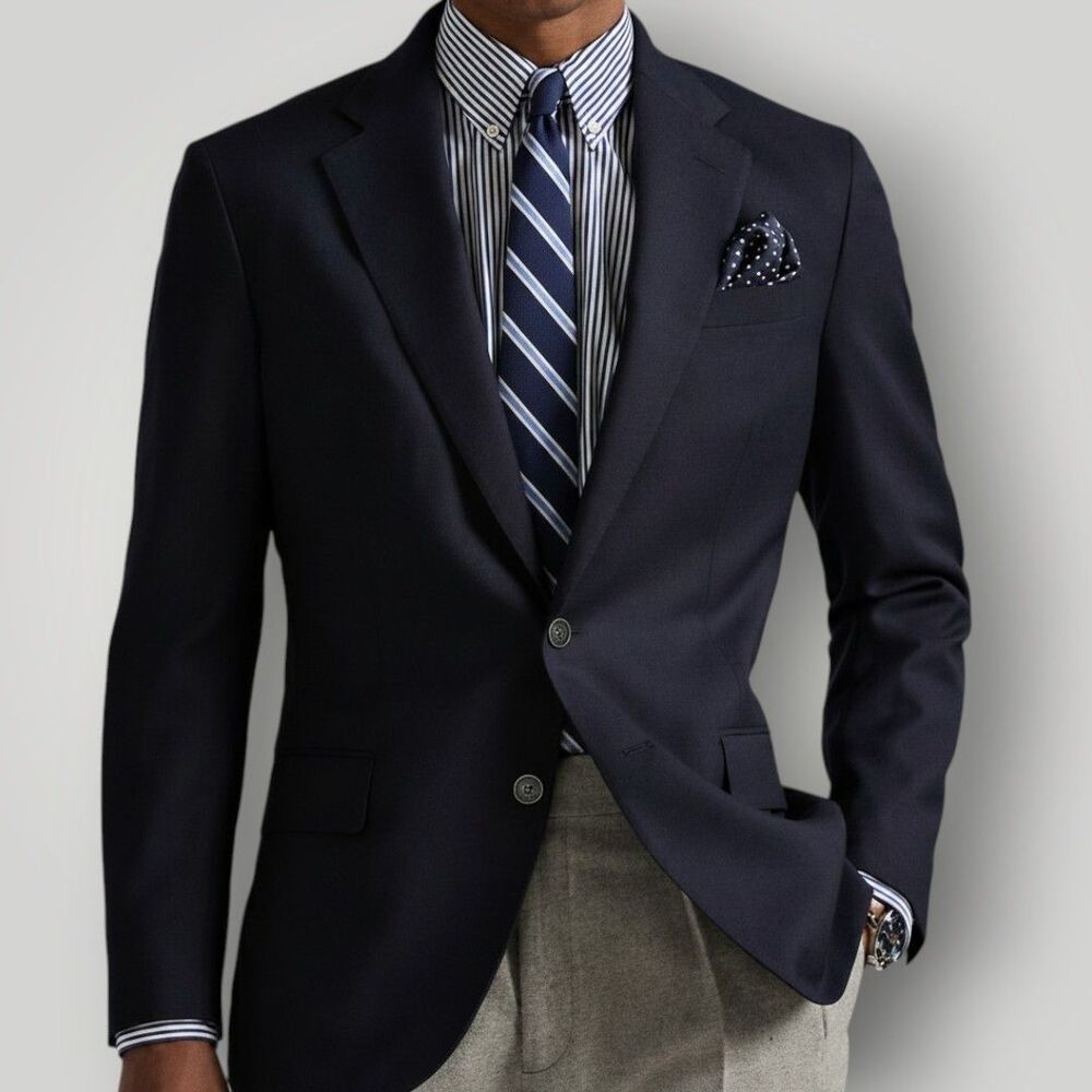 MICHAEL KORS Mens Navy Blazer 42L Sport Coat Brass Buttons Jacket Wool 1-VENT